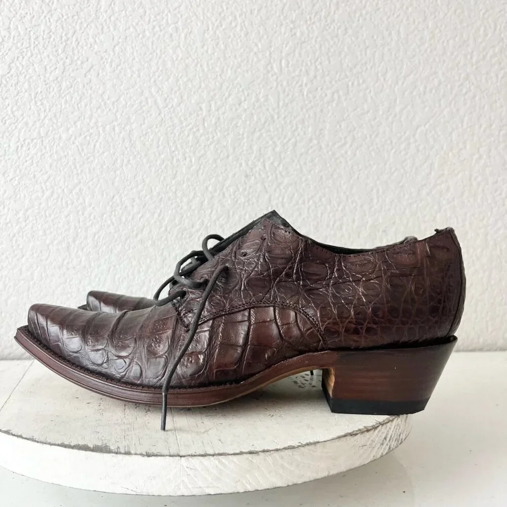 Rod Patrick Womens Lace Up Shoes 10 Brown Caiman Genuine Leather Western Loafers